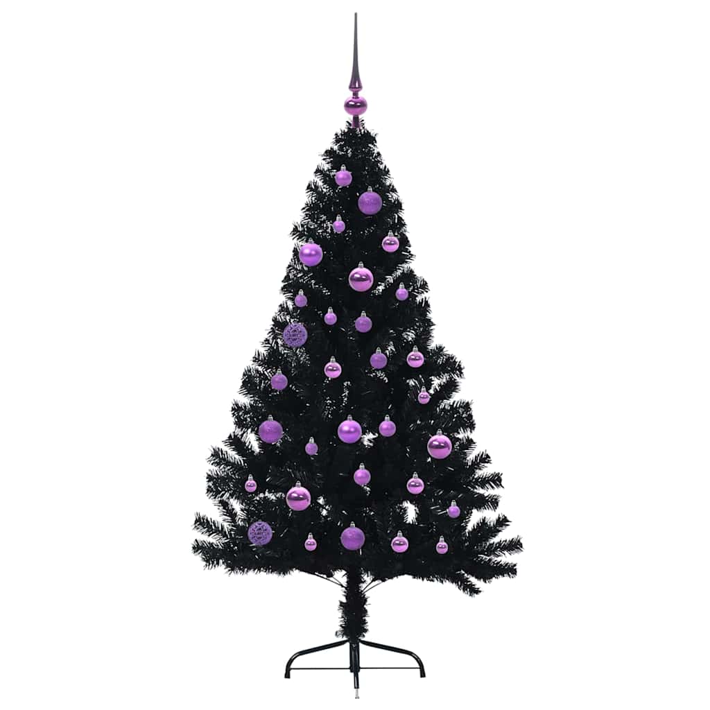 Artificial Pre-lit Christmas Tree Black 150 cm PVC
