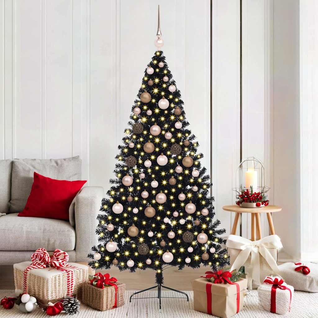 Artificial Pre-lit Christmas Tree Black 180 cm PVC