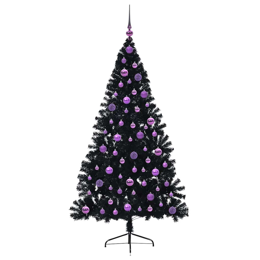 Artificial Pre-lit Christmas Tree Black 180 cm PVC
