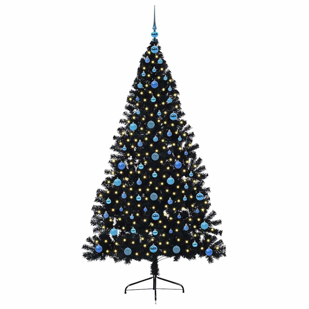 Artificial Pre-lit Christmas Tree Black 210 cm PVC