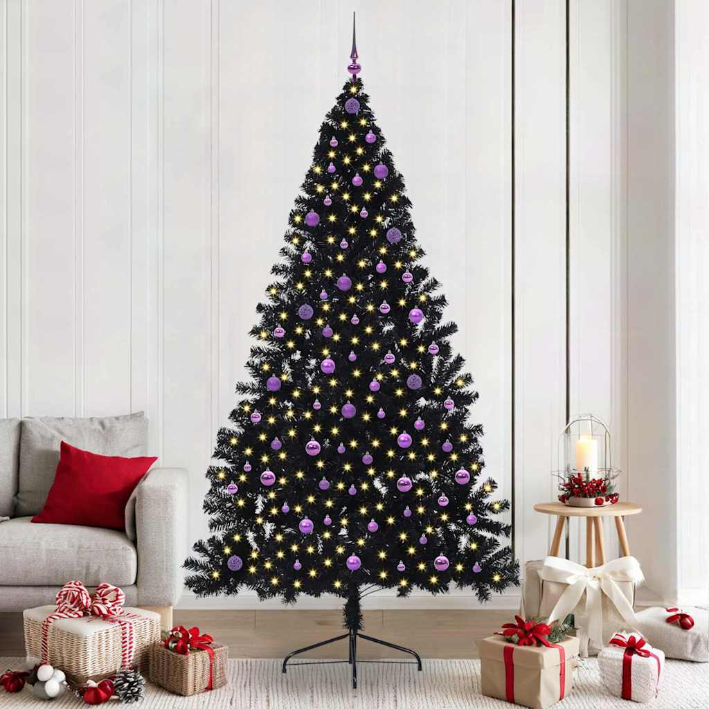 Artificial Pre-lit Christmas Tree Black 240 cm PVC