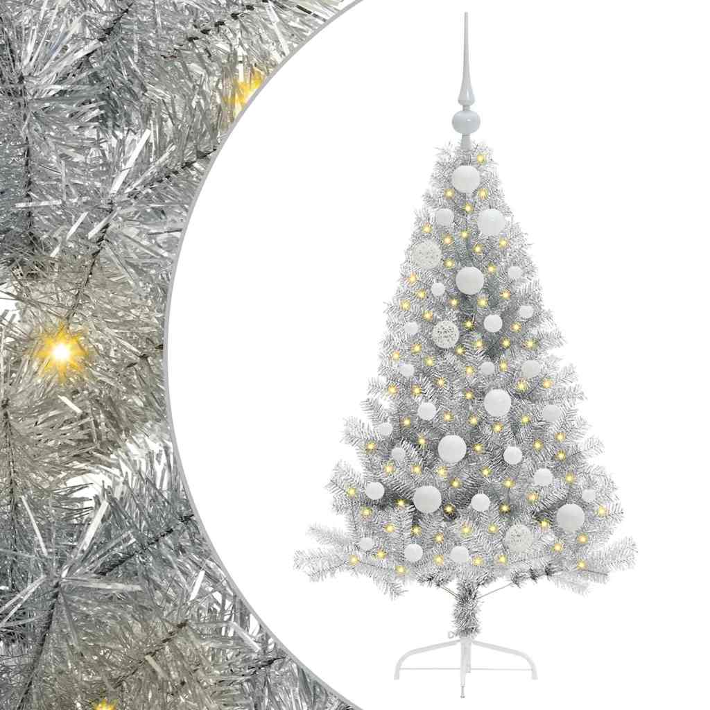 Artificial Pre-lit Christmas Tree Silver 120 cm PET