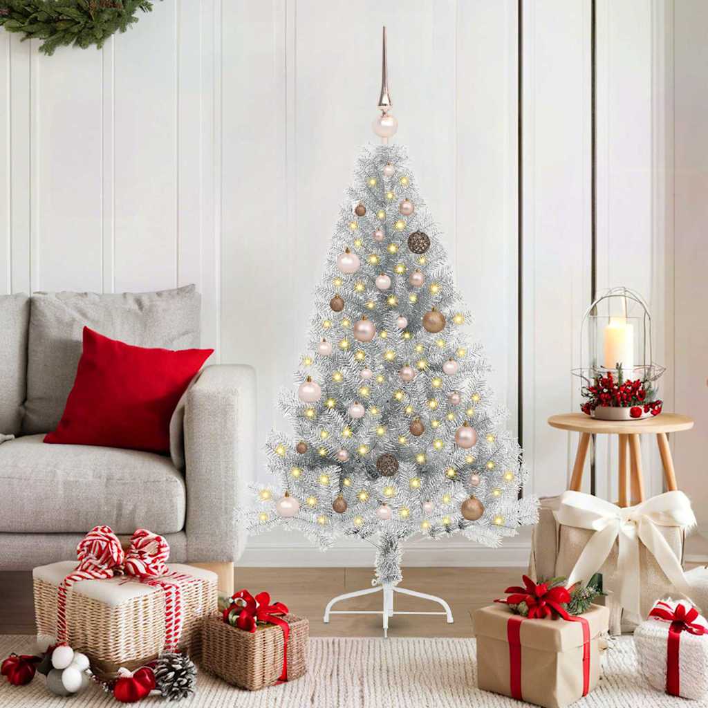 Artificial Pre-lit Christmas Tree Silver 150 cm PET