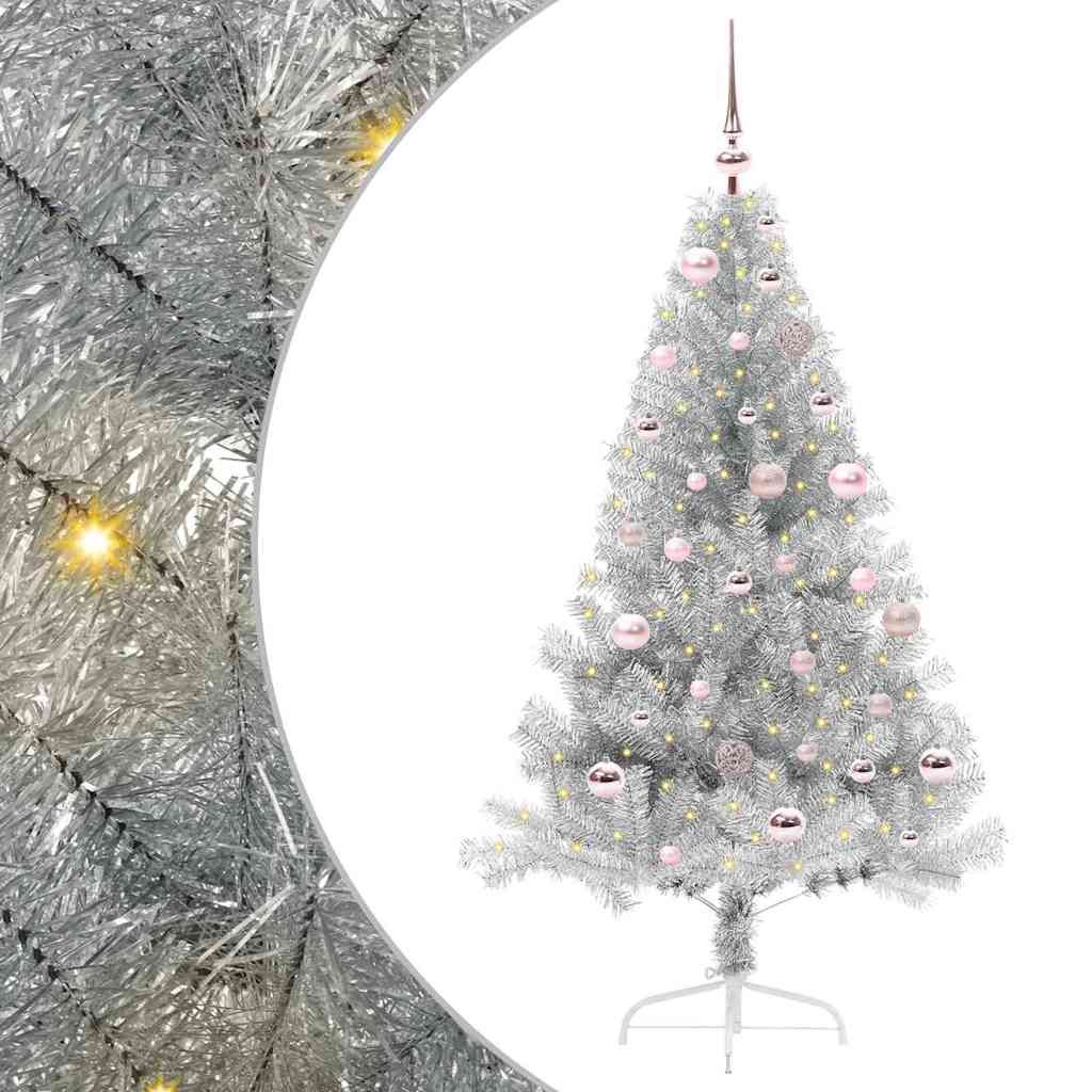 Artificial Pre-lit Christmas Tree Silver 150 cm PET