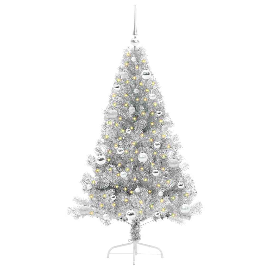 Artificial Pre-lit Christmas Tree Silver 150 cm PET