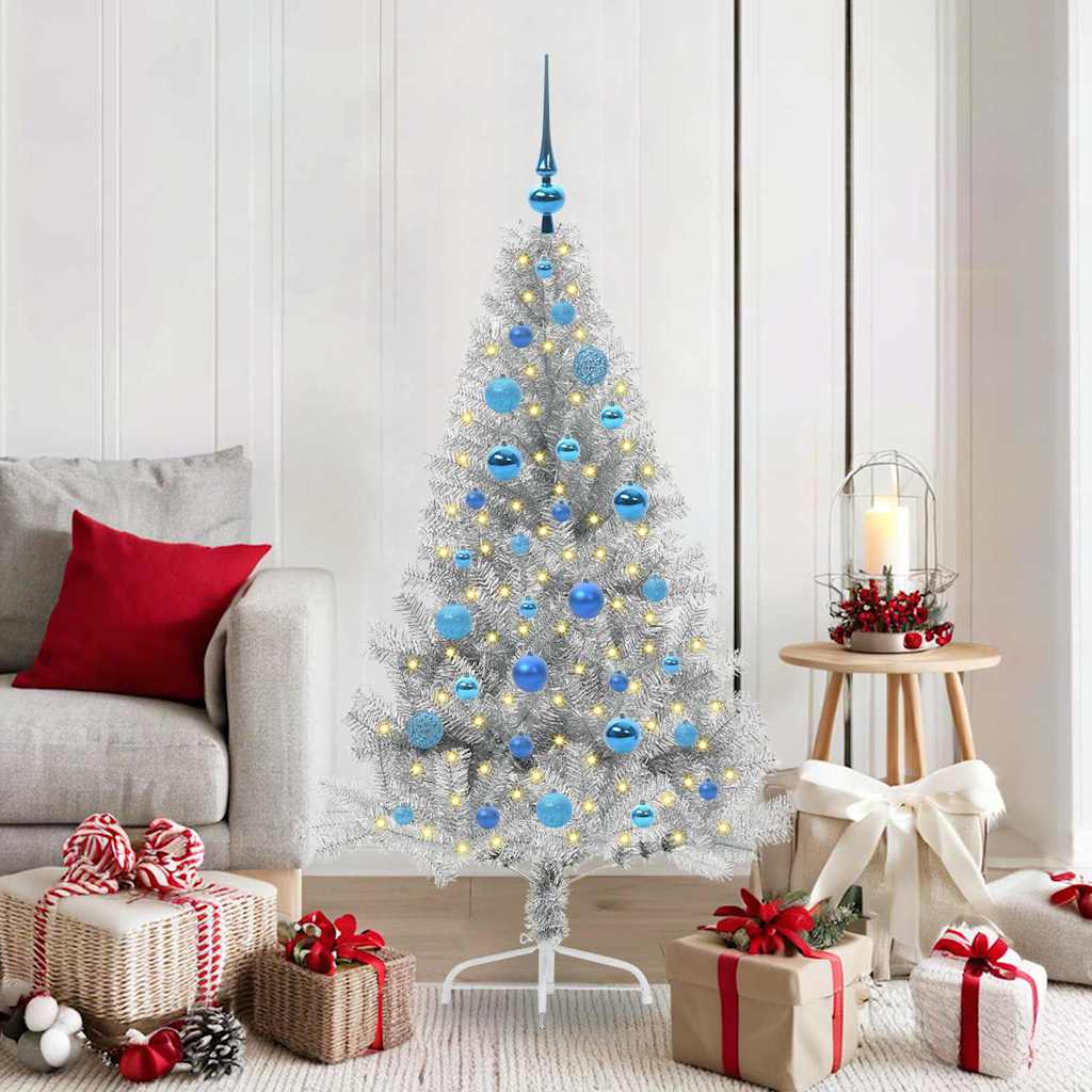 Artificial Pre-lit Christmas Tree Silver 150 cm PET