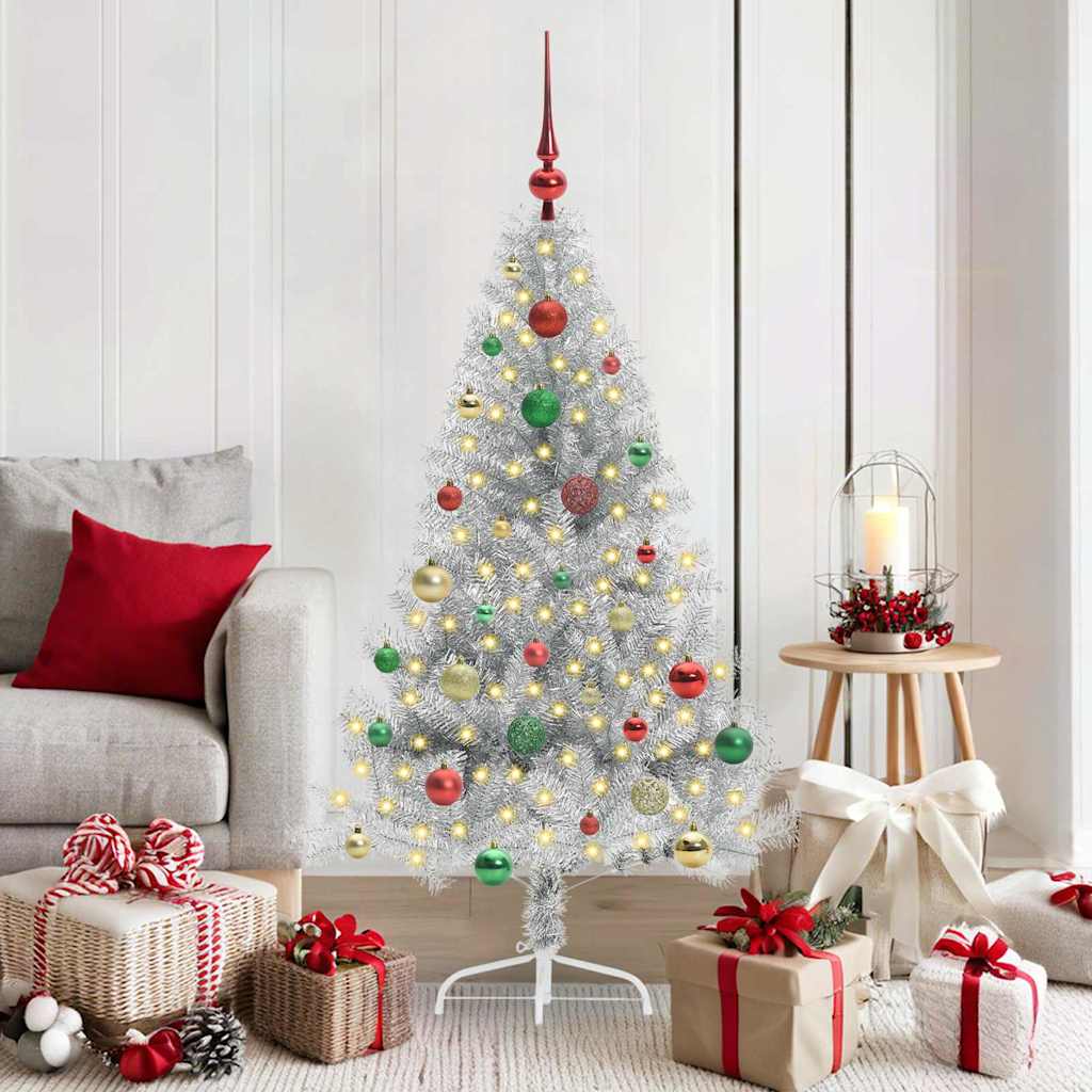 Artificial Pre-lit Christmas Tree Silver 150 cm PET