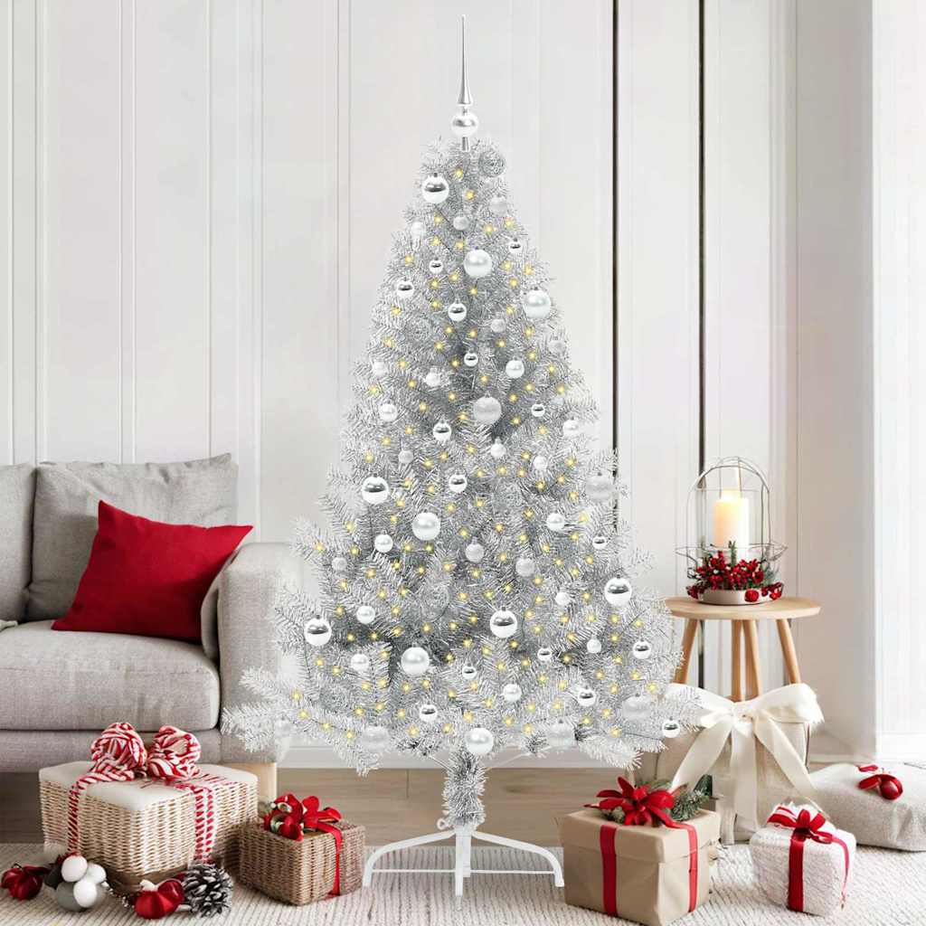 Artificial Pre-lit Christmas Tree Silver 180 cm PET