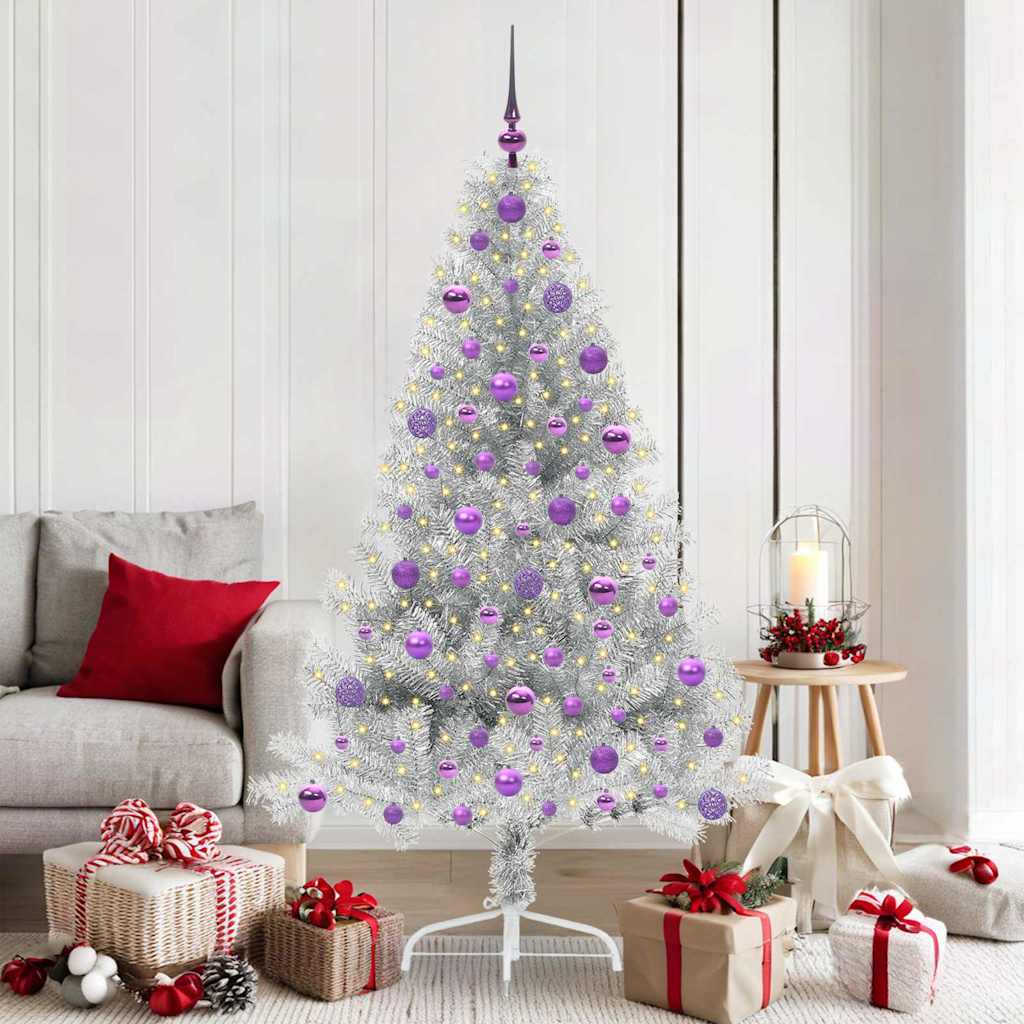 Artificial Pre-lit Christmas Tree Silver 180 cm PET