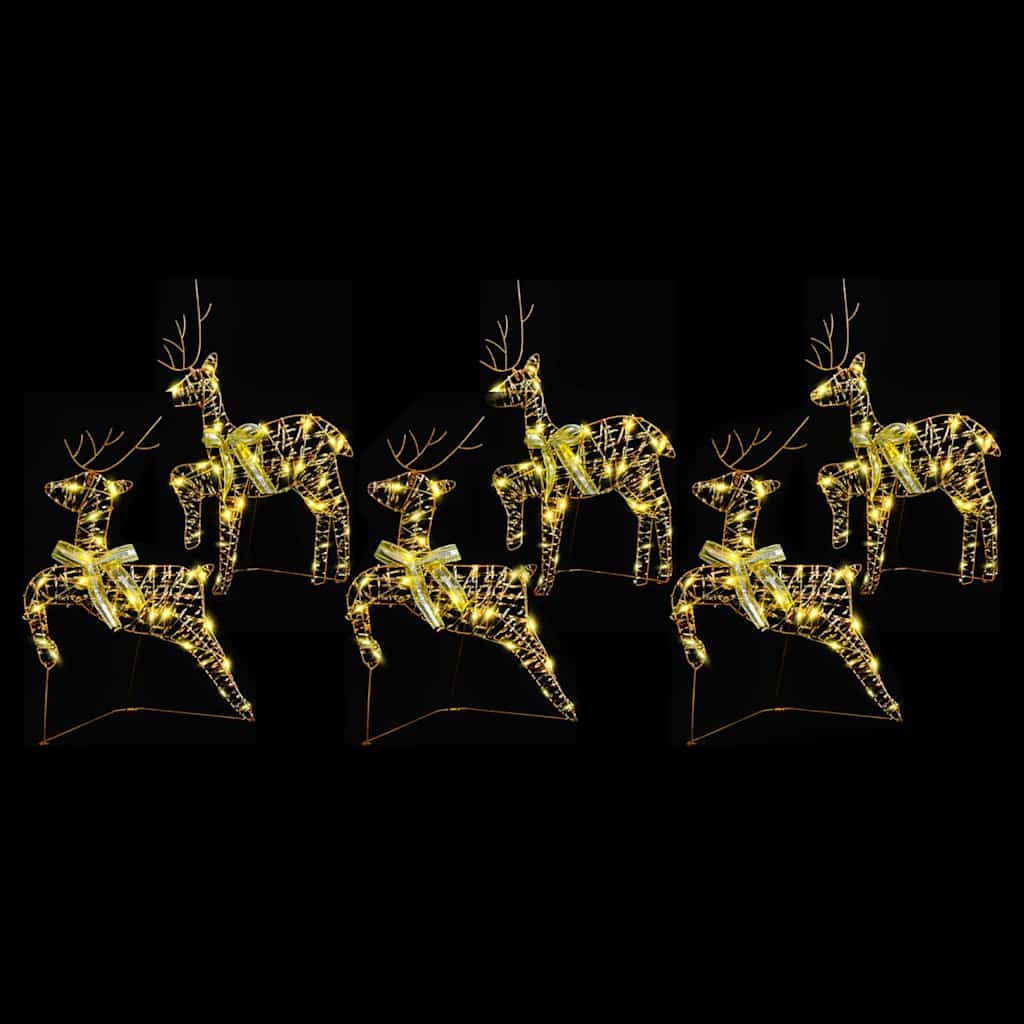 LED Reindeers with 180 LEDs 6 pcs Gold PET