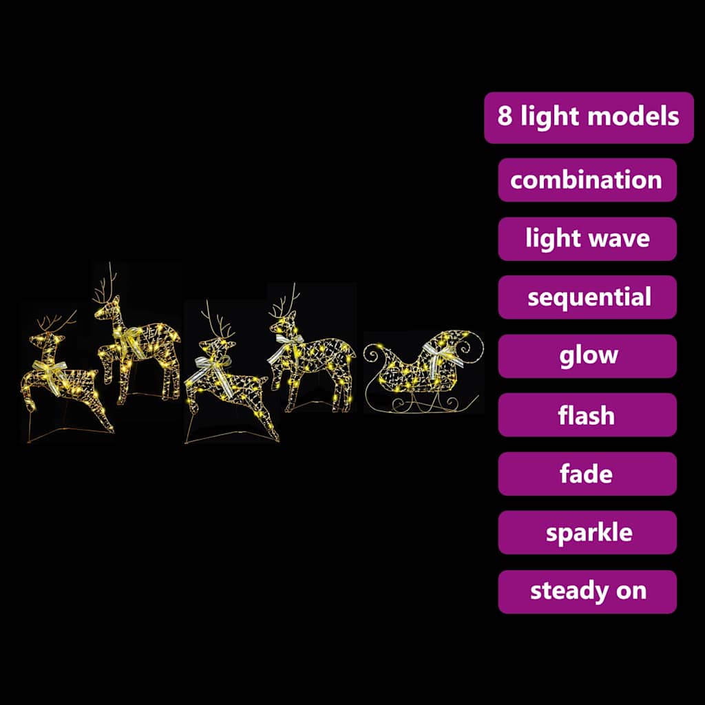 LED Reindeers 5 pcs 40 LEDs Gold 44 x 18 x 65.5 cm PET