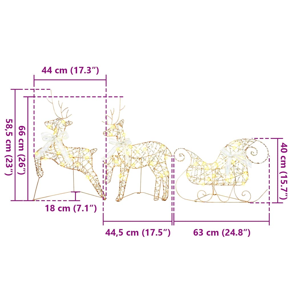 LED Reindeers 7 pcs 40 LEDs Gold 44 x 18 x 65.5 cm PET