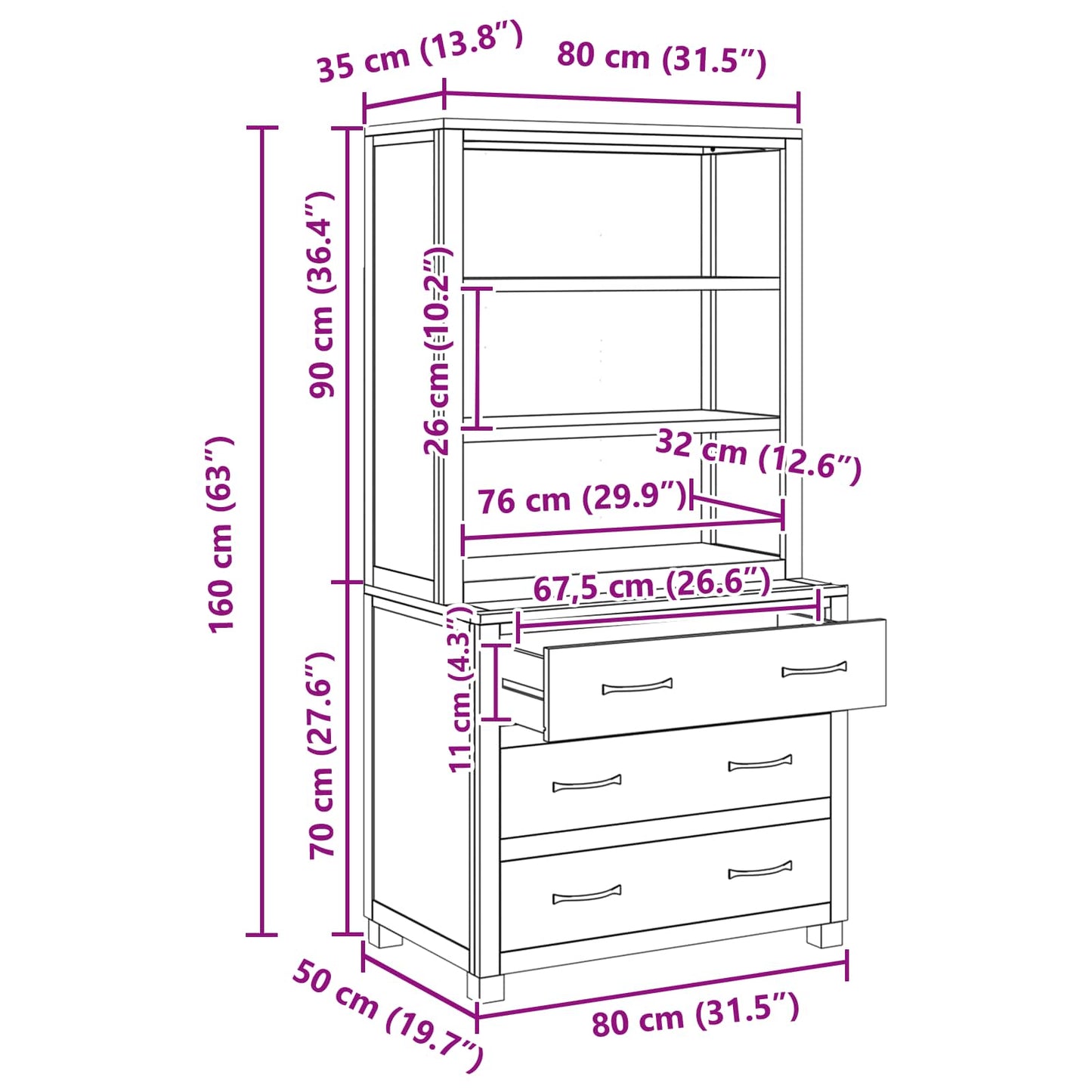 Storage Furniture Set with Drawer Brown Engineered wood