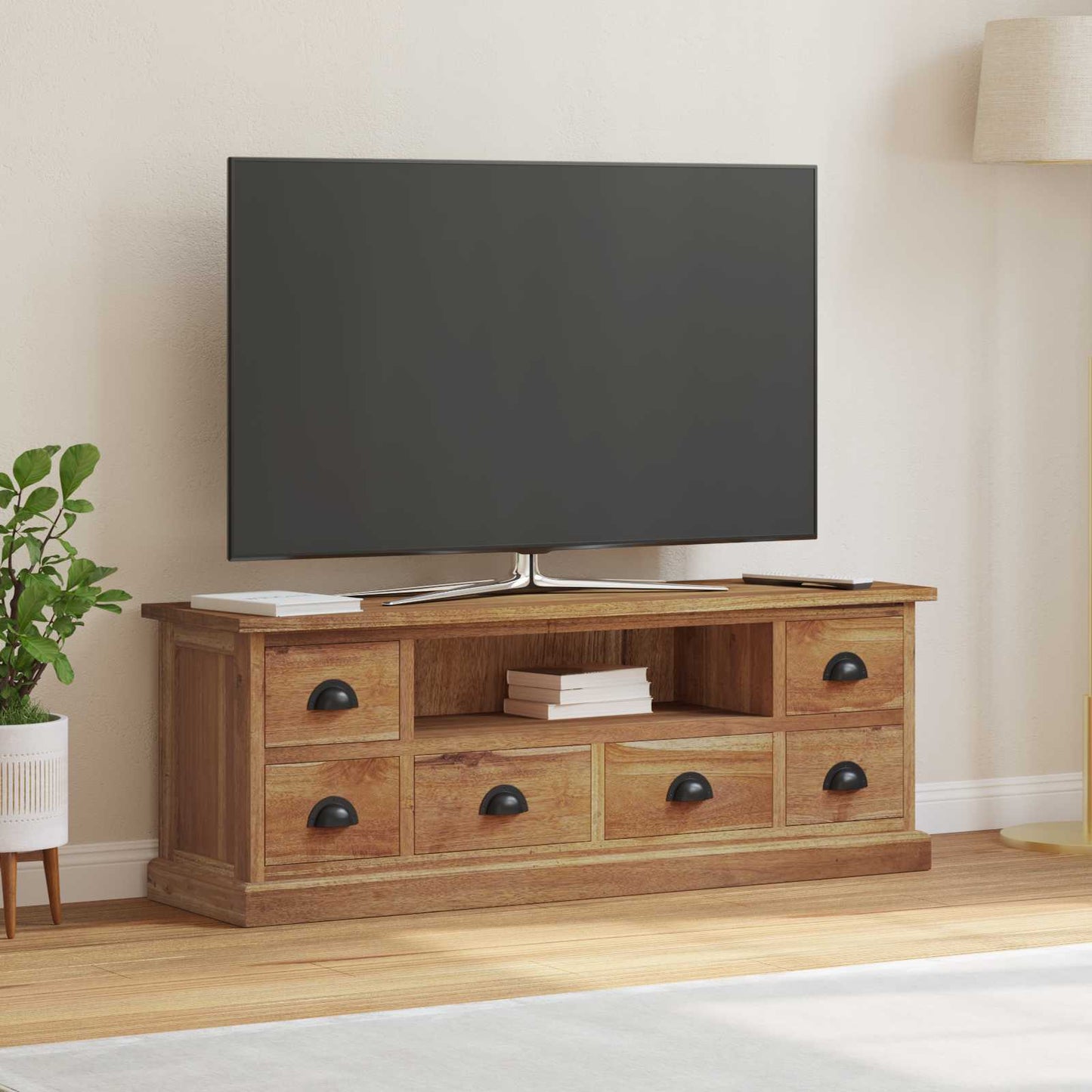 TV Stand with Drawer Natural 110 x 30 x 40 cm Solid Teak Wood