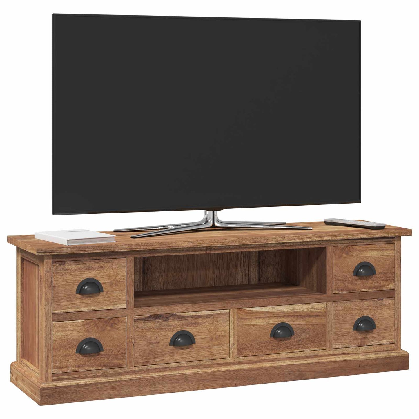 TV Stand with Drawer Natural 110 x 30 x 40 cm Solid Teak Wood