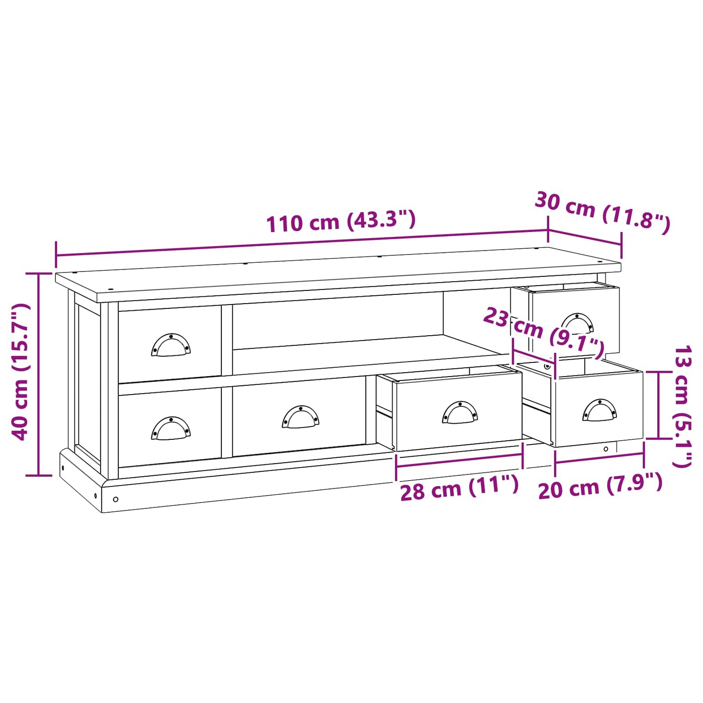 TV Stand with Drawer Natural 110 x 30 x 40 cm Solid Teak Wood
