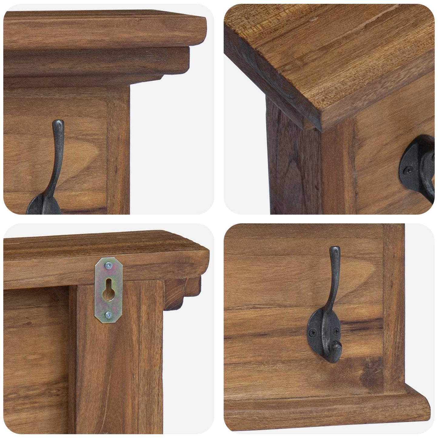 Wall Mounted Coat Rack Natural 70 x 10 x 20 cm Solid Teak Wood
