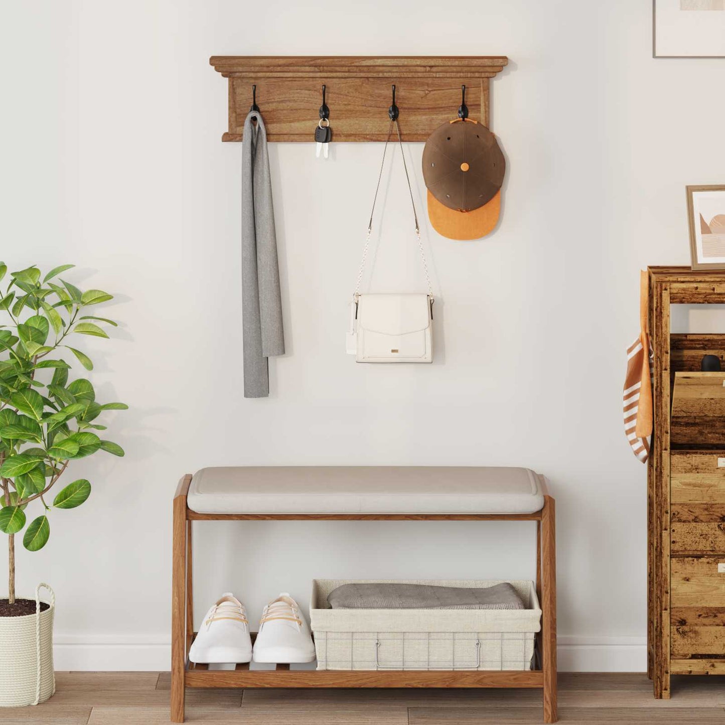 Wall Mounted Coat Rack Natural 70 x 10 x 20 cm Solid Teak Wood