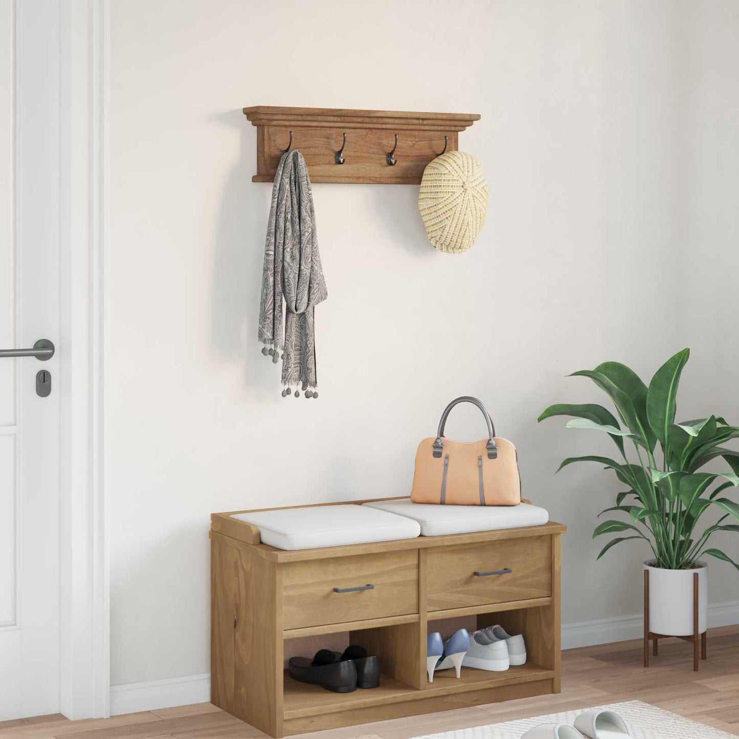 Wall Mounted Coat Rack Natural 70 x 10 x 20 cm Solid Teak Wood