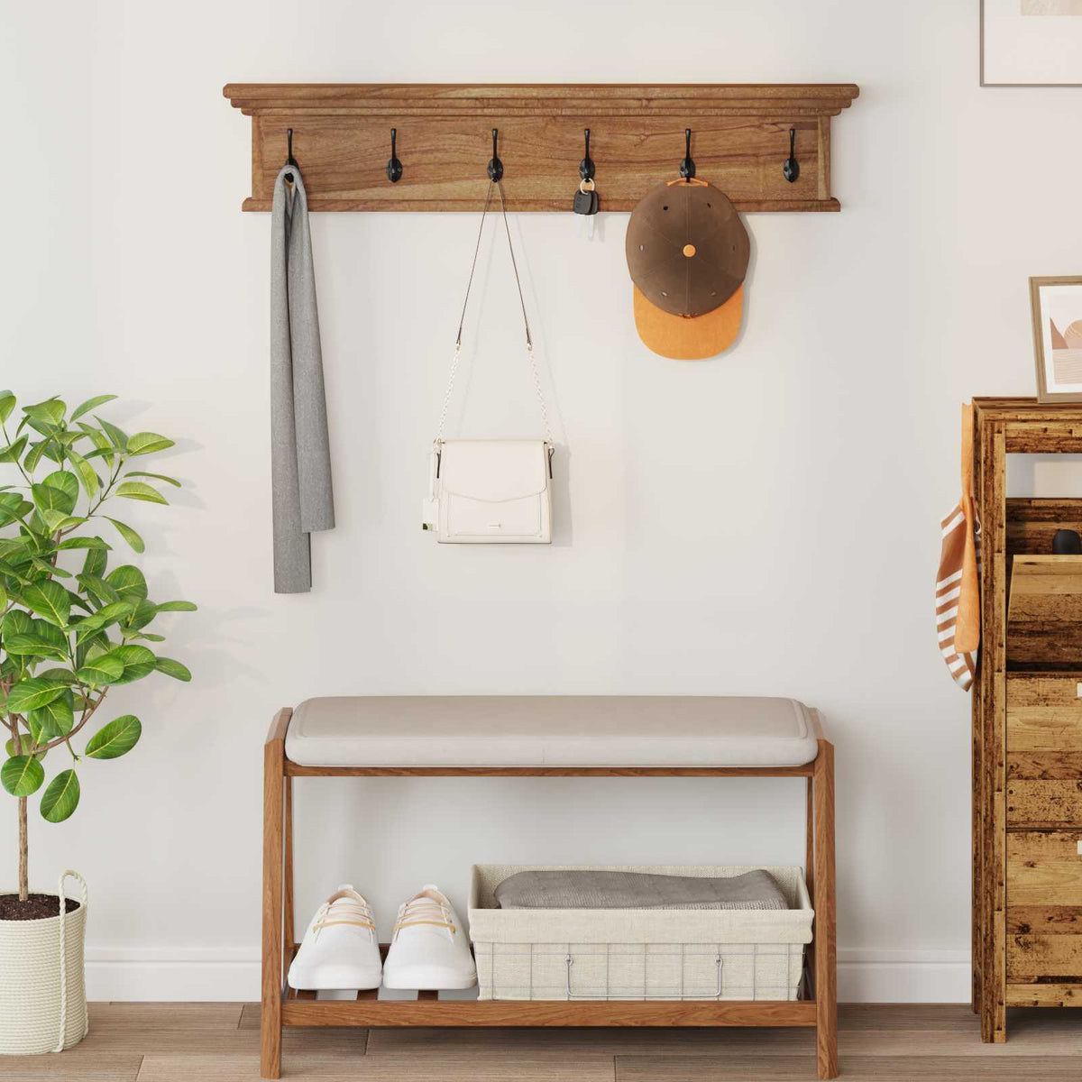 Wall Mounted Coat Rack Natural 100 x 10 x 20 cm Solid Teak Wood
