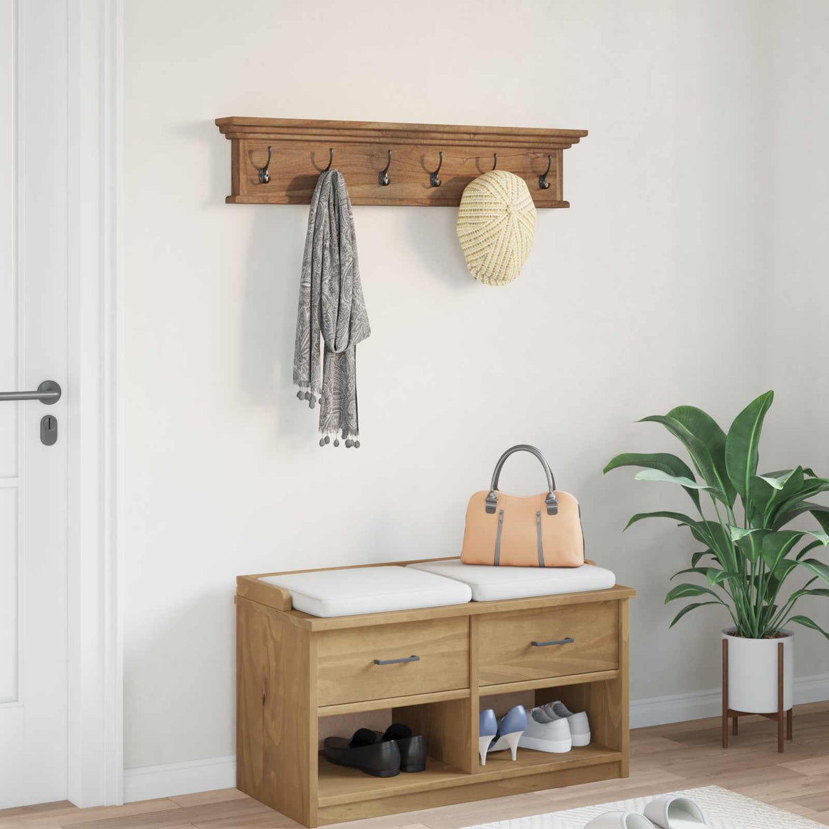 Wall Mounted Coat Rack Natural 100 x 10 x 20 cm Solid Teak Wood