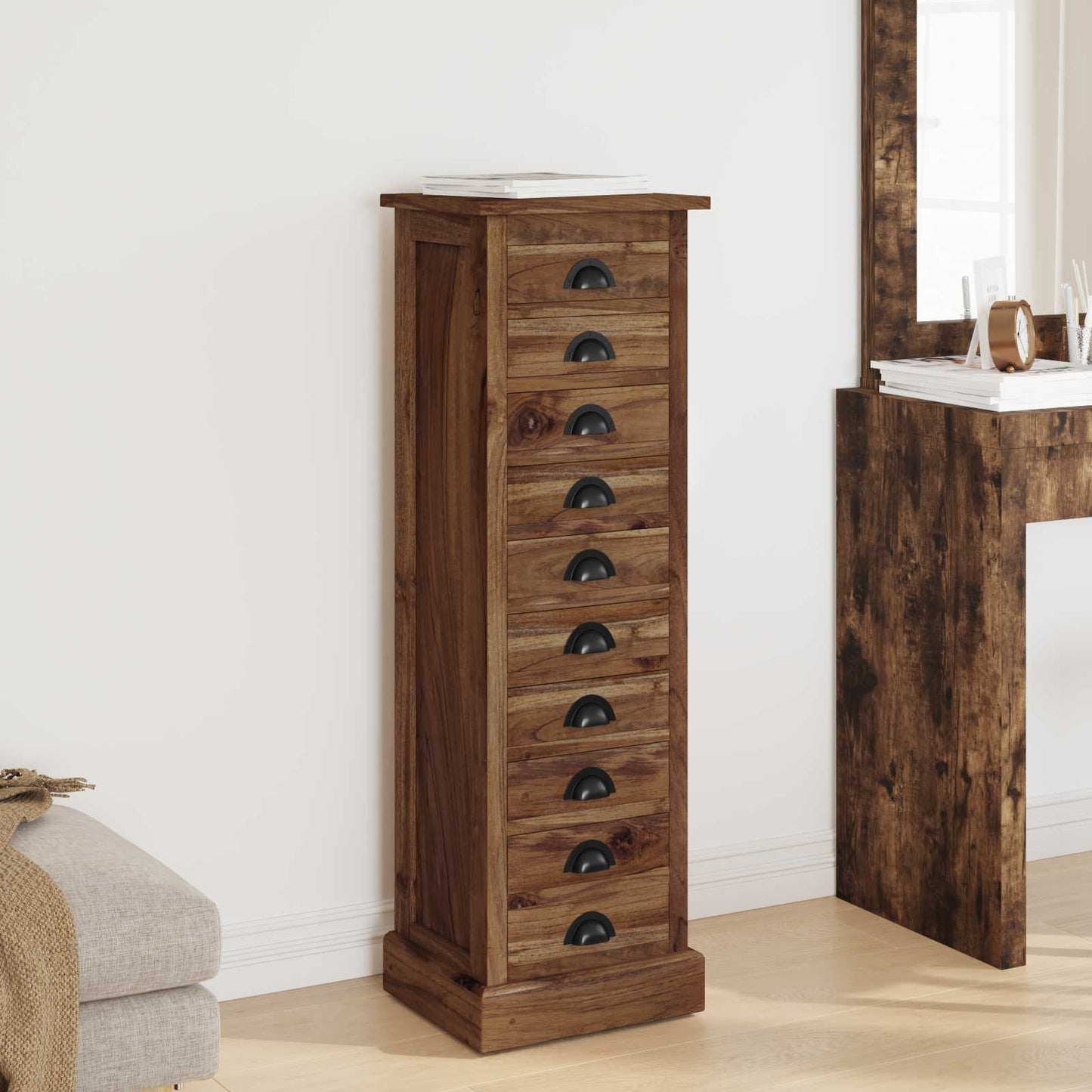 Chest of Drawers Natural 35 x 30 x 110 cm Solid Teak Wood