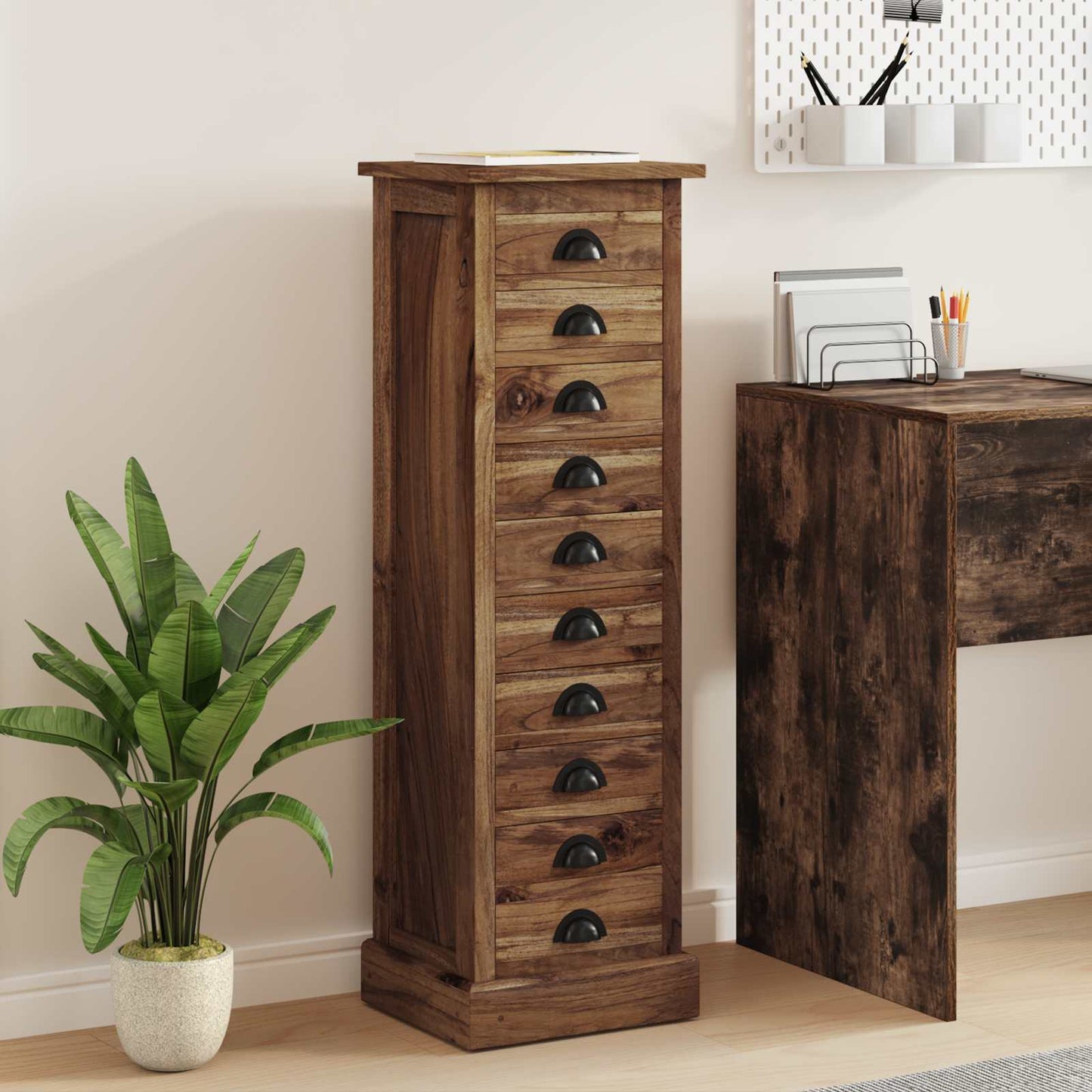 Chest of Drawers Natural 35 x 30 x 110 cm Solid Teak Wood