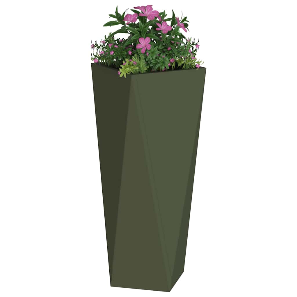 Planter 2 pcs Olive Green 30 x 30 x 75 cm Steel