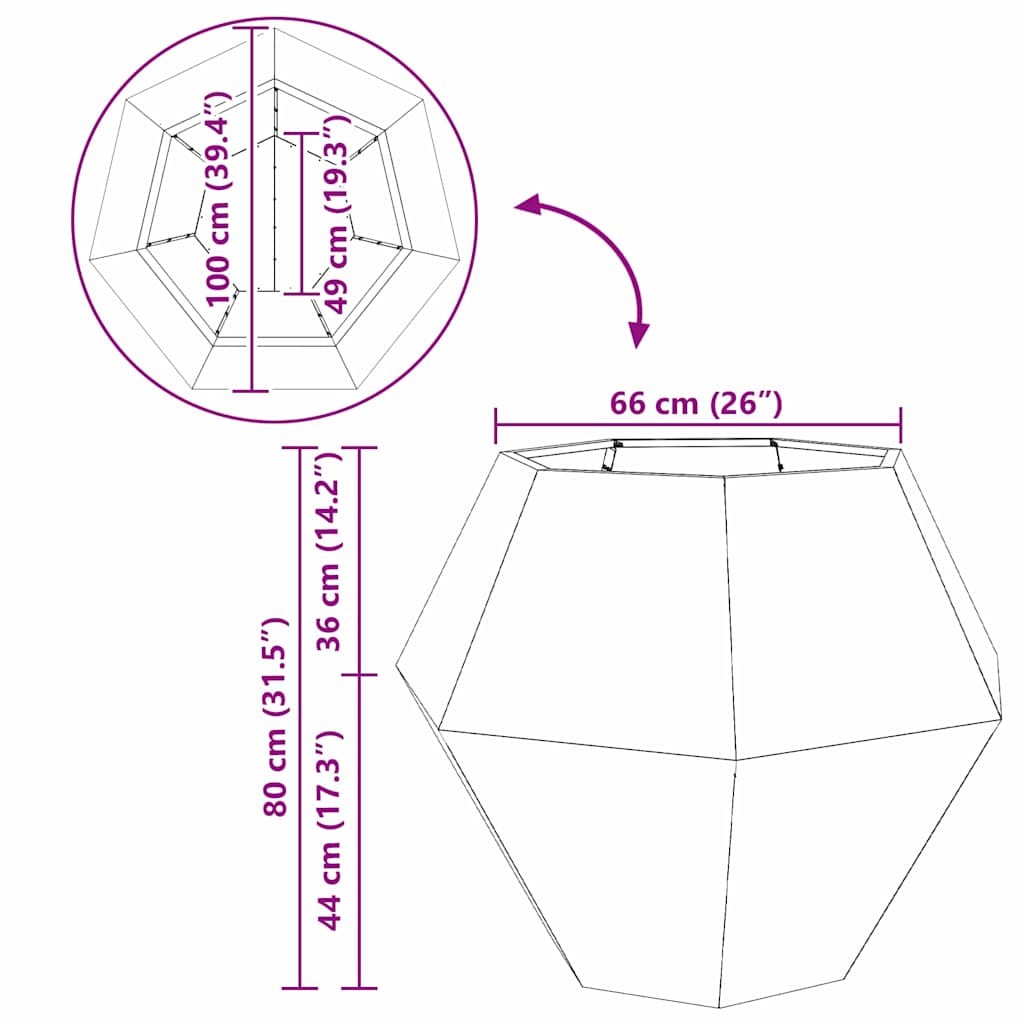 Planter Black 100 x 100 x 80 cm Steel