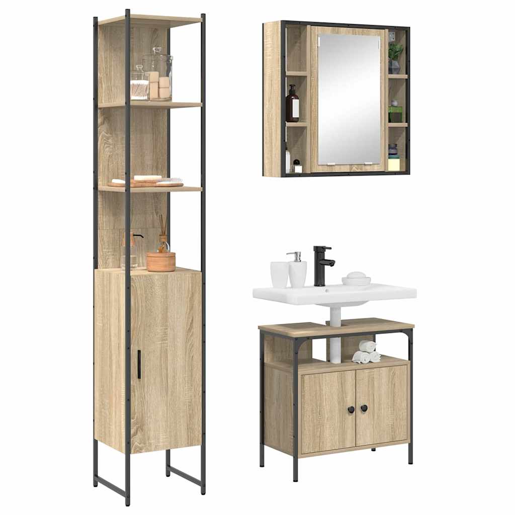 Bathroom Furniture Set 3 pcs Sonoma Oak Engineered Wood