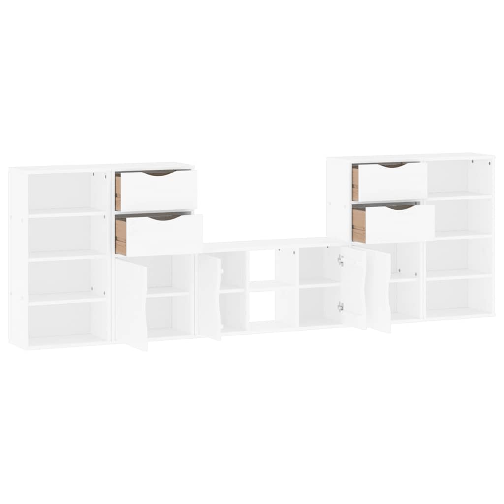 5 Piece TV Units with Storage "ODDA" White Solid Wood Pine