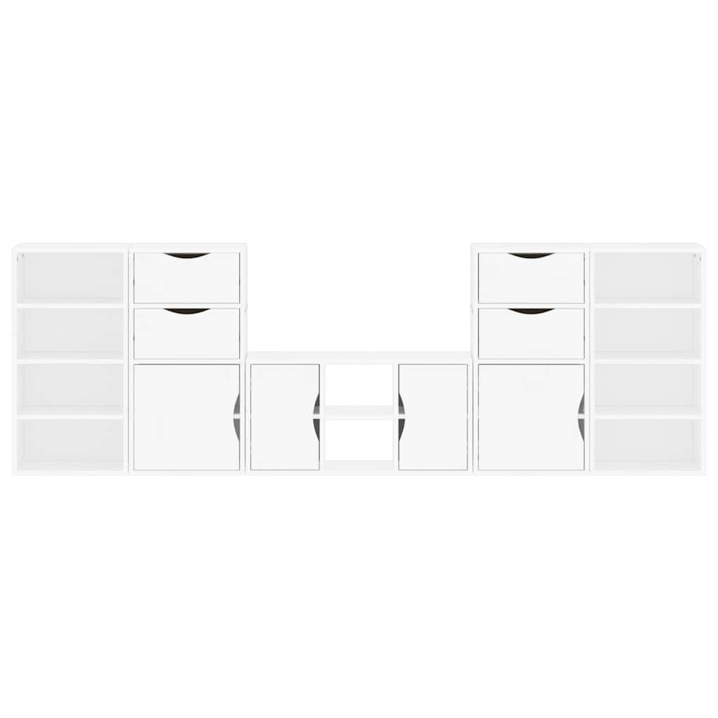 5 Piece TV Units with Storage "ODDA" White Solid Wood Pine