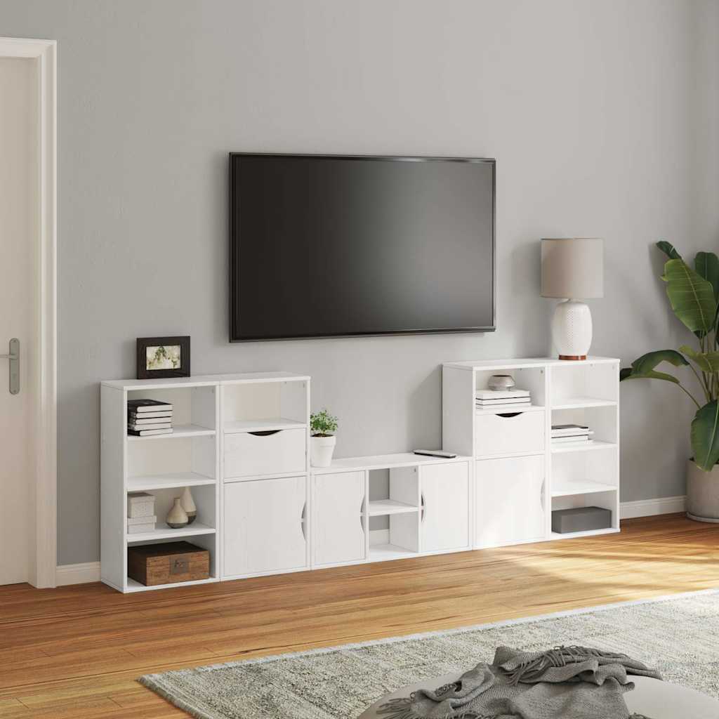 5 Piece TV Units with Storage "ODDA" White Solid Wood Pine