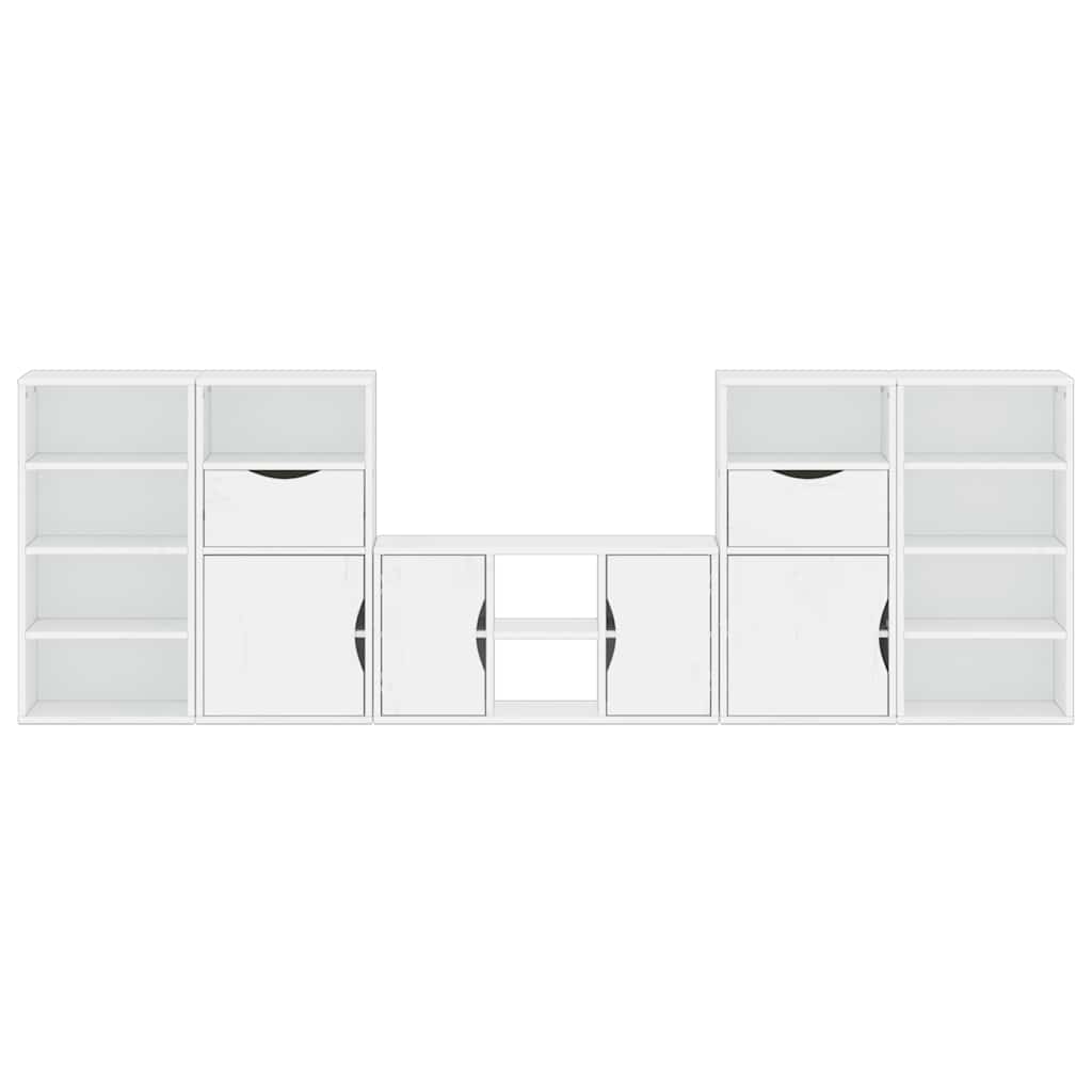5 Piece TV Units with Storage "ODDA" White Solid Wood Pine
