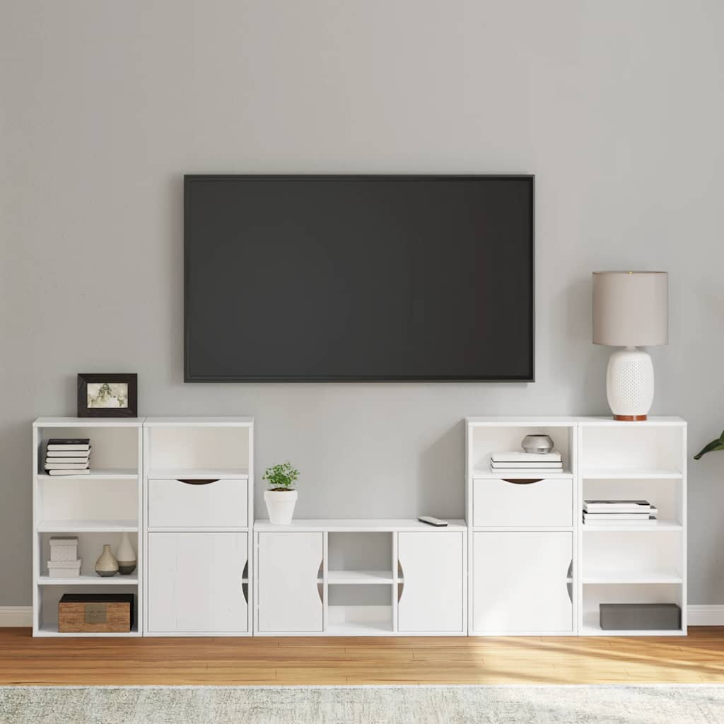 5 Piece TV Units with Storage "ODDA" White Solid Wood Pine