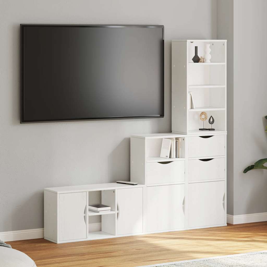 4 Piece TV Units with Storage ODDA White Solid Wood Pine