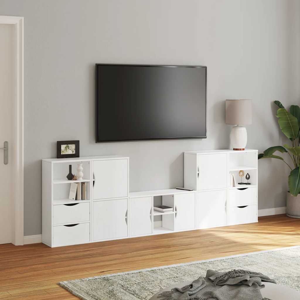 5 Piece TV Units with Storage "ODDA" White Solid Wood Pine