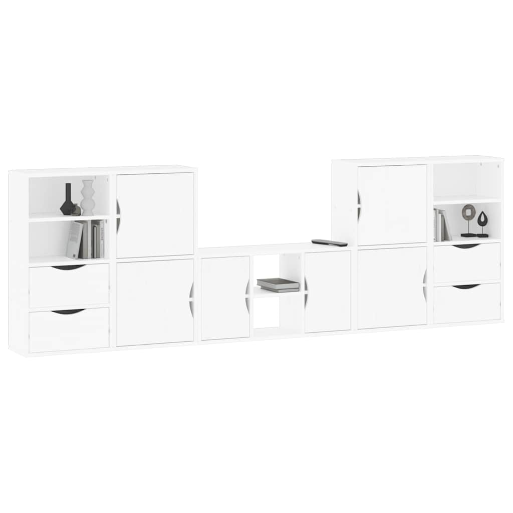 5 Piece TV Units with Storage "ODDA" White Solid Wood Pine