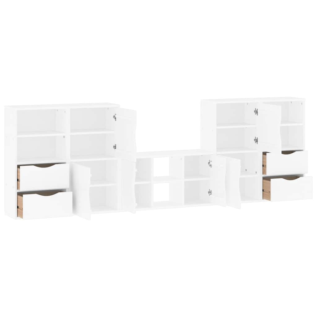 5 Piece TV Units with Storage "ODDA" White Solid Wood Pine