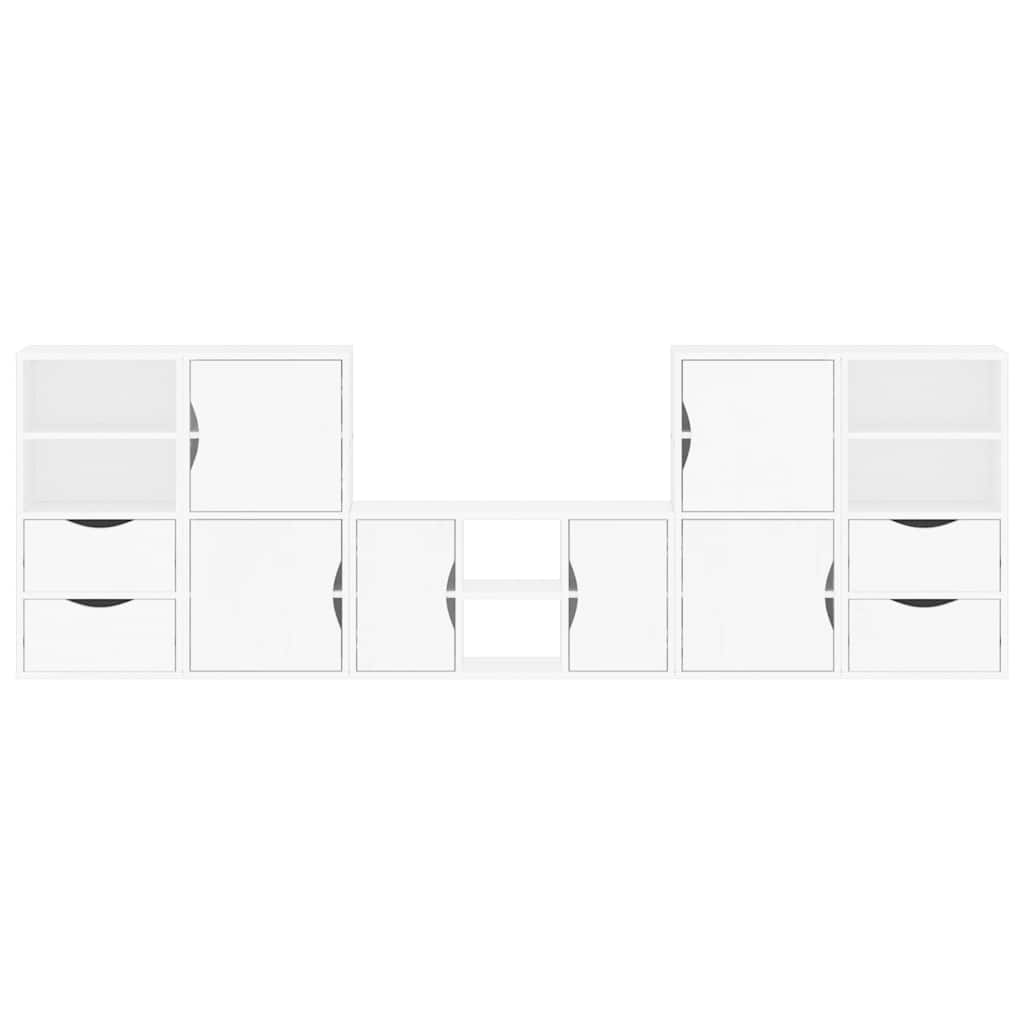 5 Piece TV Units with Storage "ODDA" White Solid Wood Pine