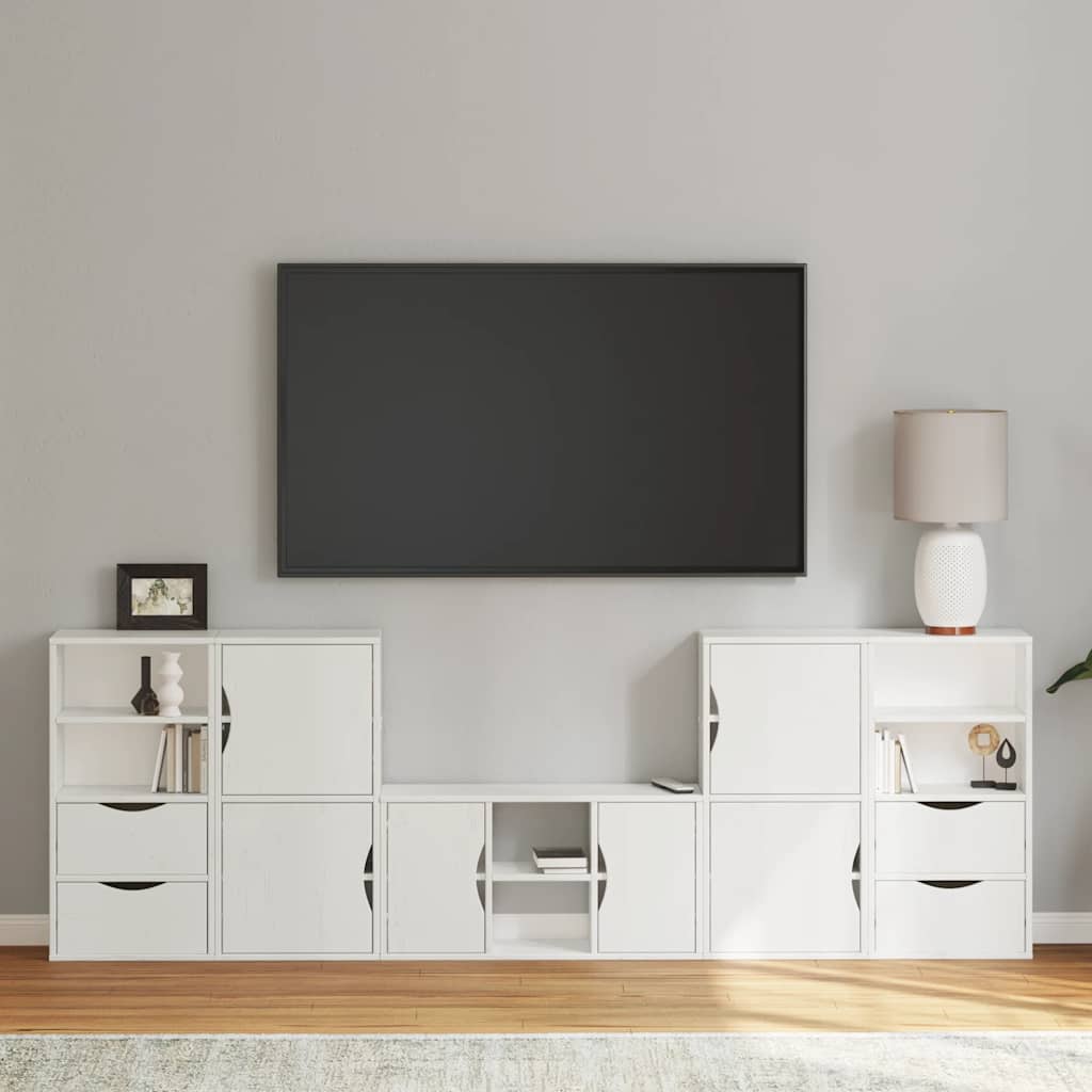 5 Piece TV Units with Storage "ODDA" White Solid Wood Pine