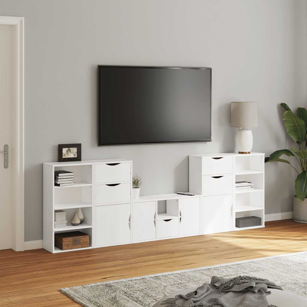 5 Piece TV Units with Storage "ODDA" White Solid Wood Pine
