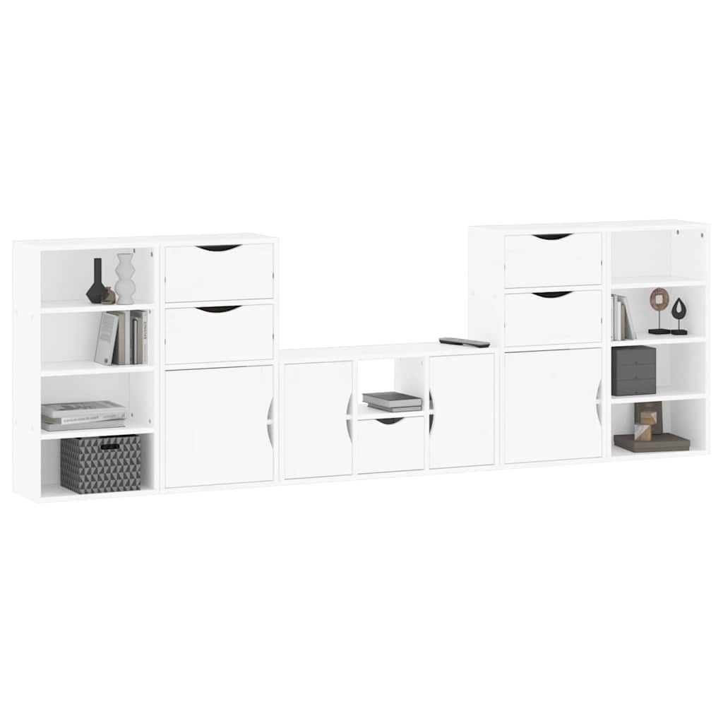 5 Piece TV Units with Storage "ODDA" White Solid Wood Pine