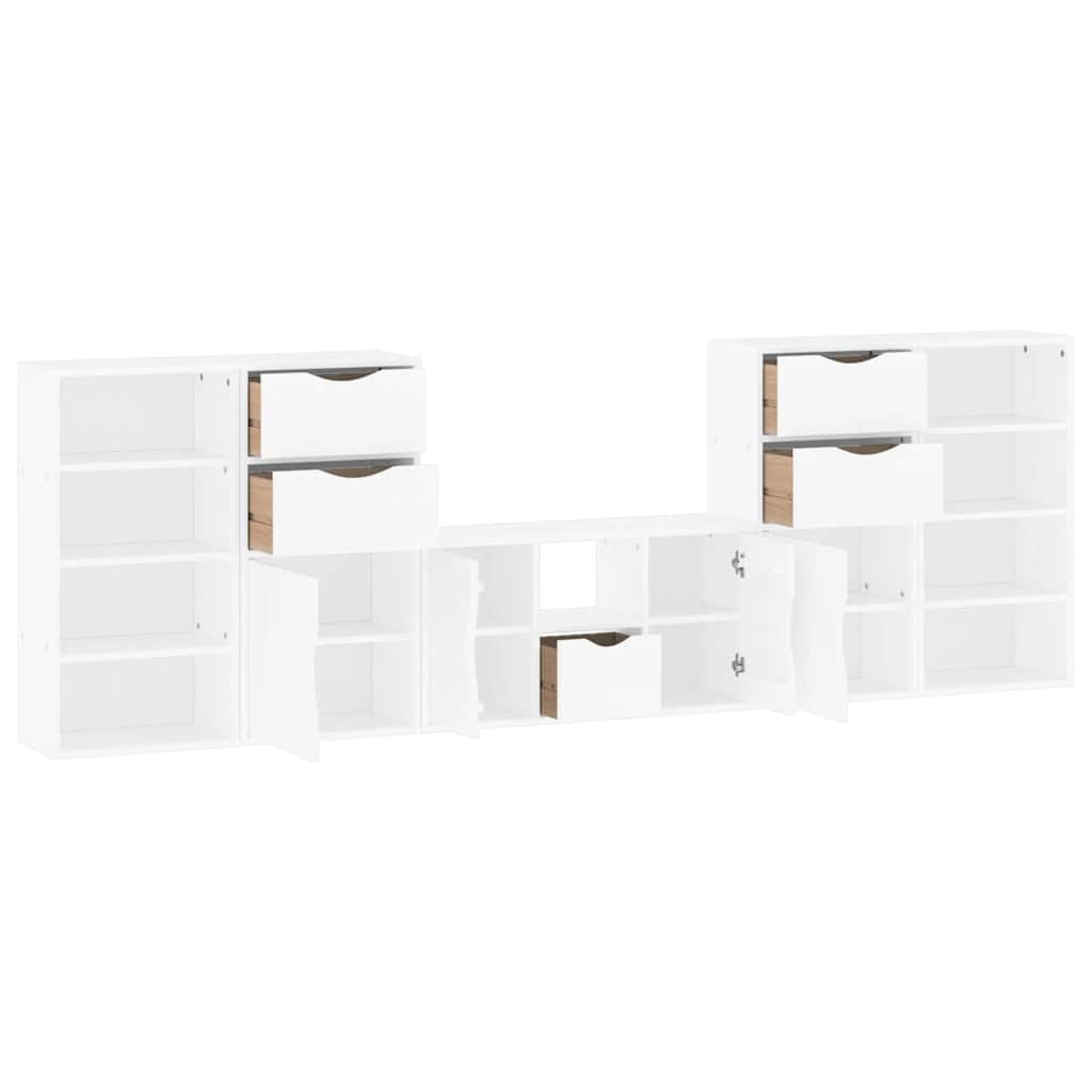 5 Piece TV Units with Storage "ODDA" White Solid Wood Pine