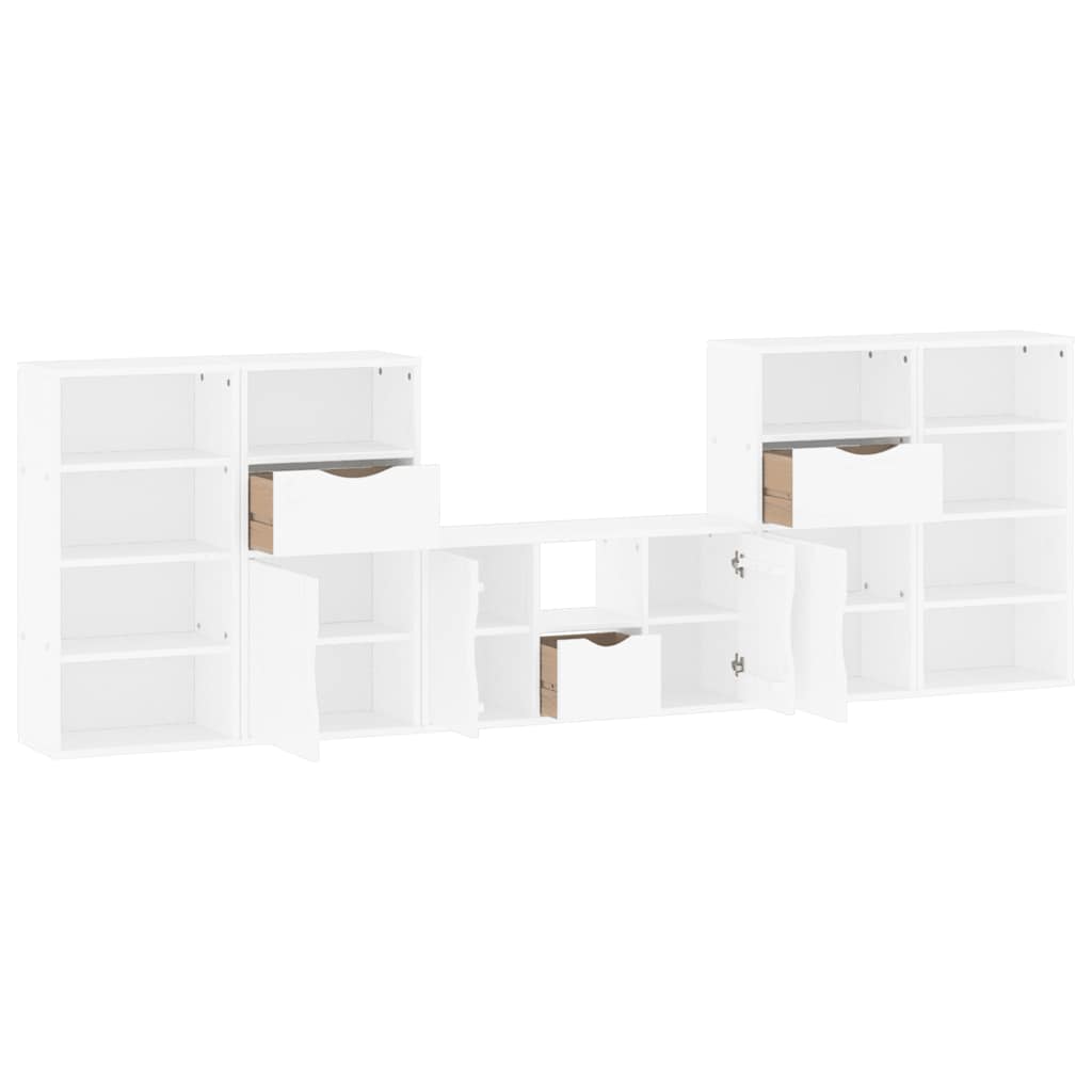5 Piece TV Units with Storage "ODDA" White Solid Wood Pine
