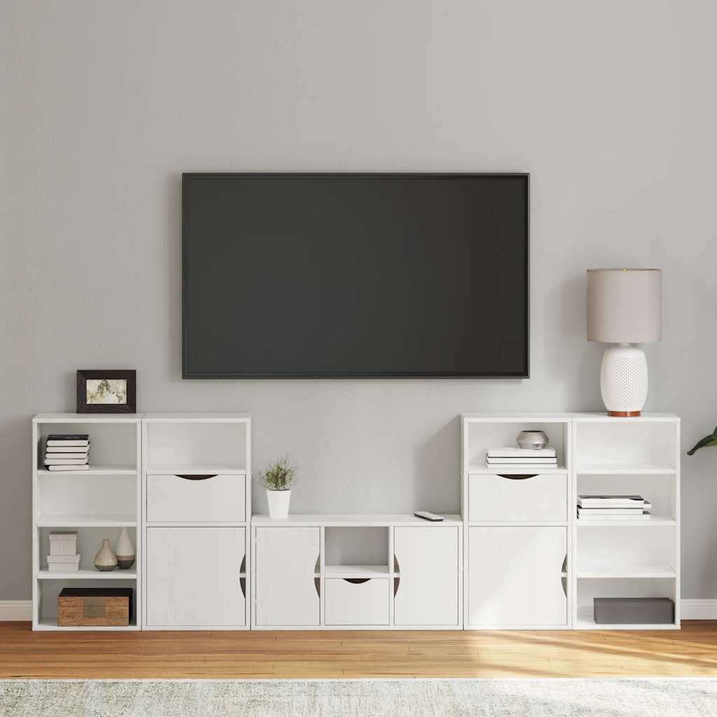 5 Piece TV Units with Storage "ODDA" White Solid Wood Pine
