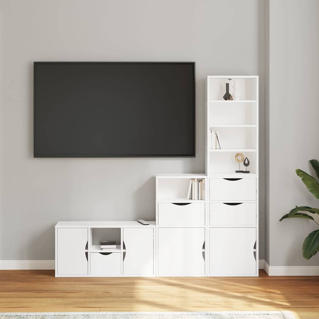 4 Piece TV Units with Storage ODDA White Solid Wood Pine