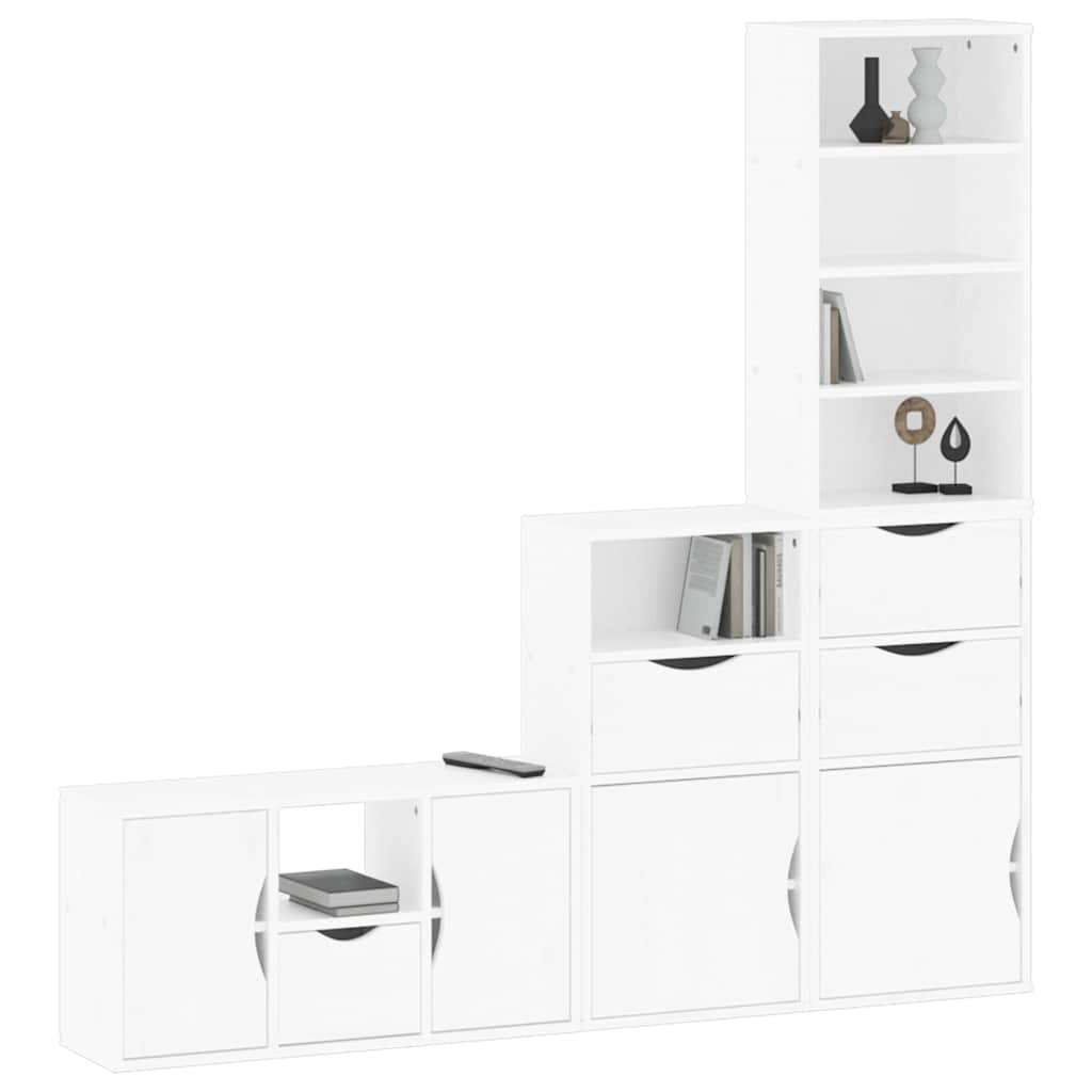 4 Piece TV Units with Storage "ODDA" White Solid Wood Pine
