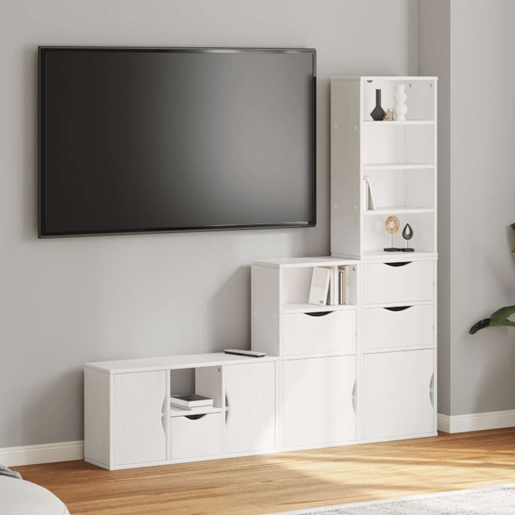 4 Piece TV Units with Storage "ODDA" White Solid Wood Pine