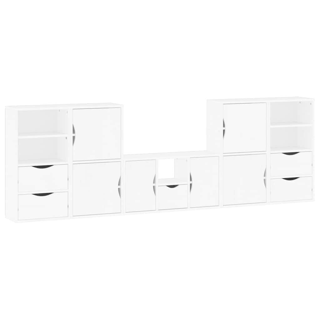 5 Piece TV Units with Storage "ODDA" White Solid Wood Pine